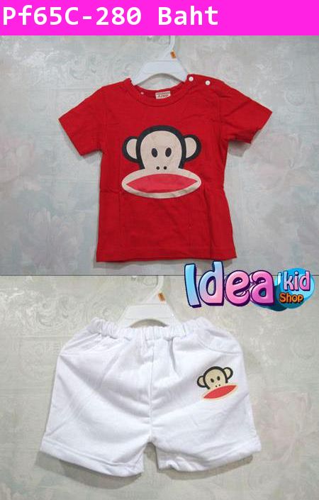 ชุดเสื้อกางเกง paul frank เสื้อแดง-กางเกงขาว