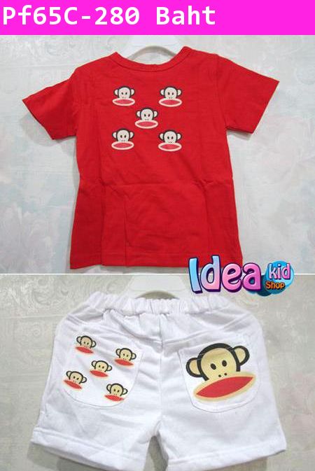 ชุดเสื้อกางเกง paul frank เสื้อแดง-กางเกงขาว