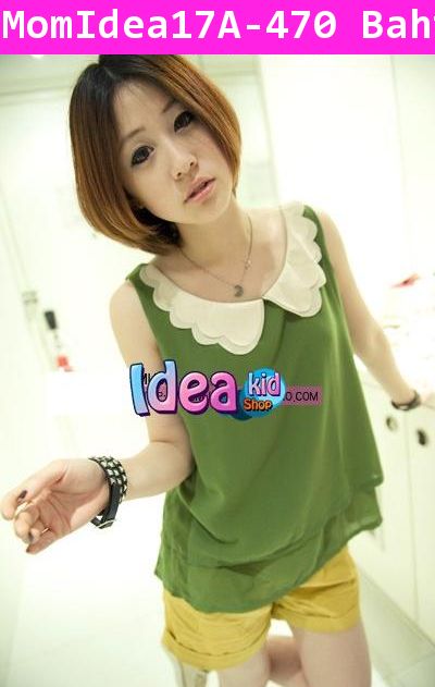 เสื้อกล้ามคอระบาย สีเขียว มือหนึ่งพร้อมส่ง