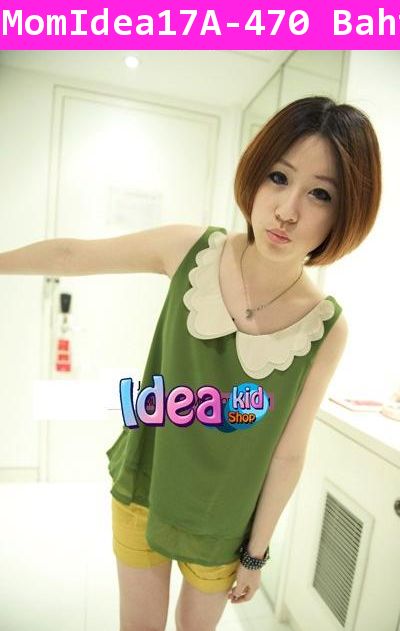 เสื้อกล้ามคอระบาย สีเขียว มือหนึ่งพร้อมส่ง