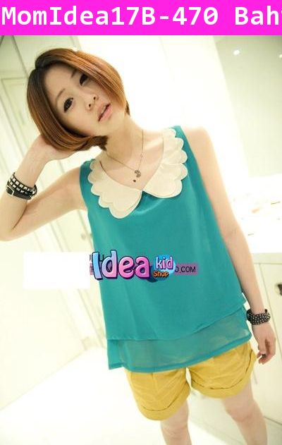 เสื้อกล้ามคอระบาย สีฟ้า มือหนึ่งพร้อมส่ง