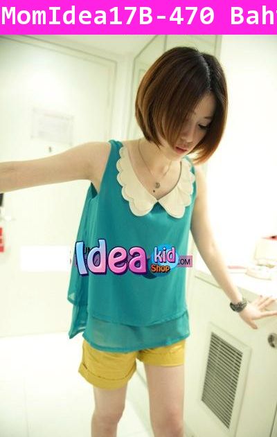 เสื้อกล้ามคอระบาย สีฟ้า มือหนึ่งพร้อมส่ง