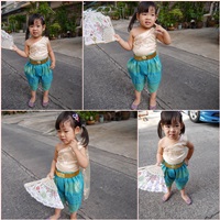 ชุดไทยเด็กสไบลูกไม้_โจงผ้าทอ-มินิการะเกด-สีฟ้าครีม