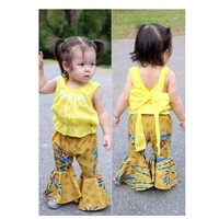 ชุดไทยเสื้อคอกระเช้า-กางเกงขาม้า-สีเหลือง