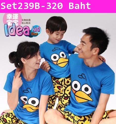 ชุดเสื้อกางเกง Blue Angry Bird 