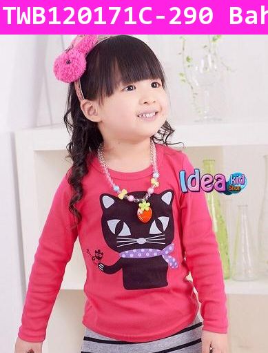 เสื้อแขนยาว black cat สีชมพูเข้ม (ไต้หวัน)