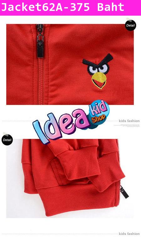 เสื้อแจ็คเก็ต Angry Bird สกรีนเดอะแก๊งส์สีแดง