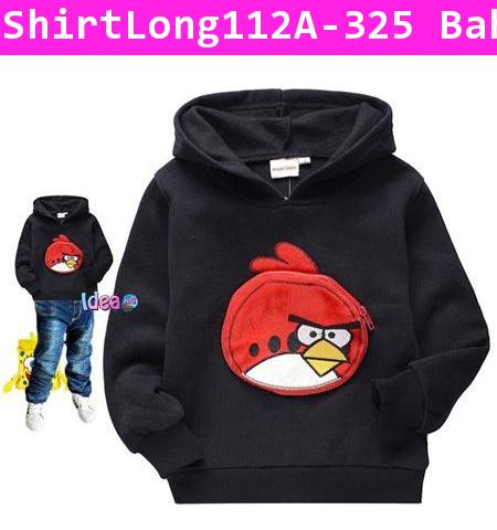 เสื้อกันหนาวแขนยาวกระเป๋าเจ้า Angry Bird สีดำ