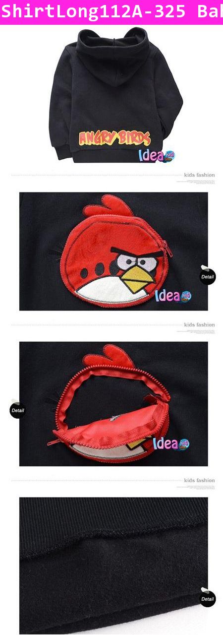 เสื้อกันหนาวแขนยาวกระเป๋าเจ้า Angry Bird สีดำ