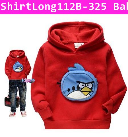 เสื้อกันหนาวแขนยาวกระเป๋าเจ้า Angry Bird สีแดง