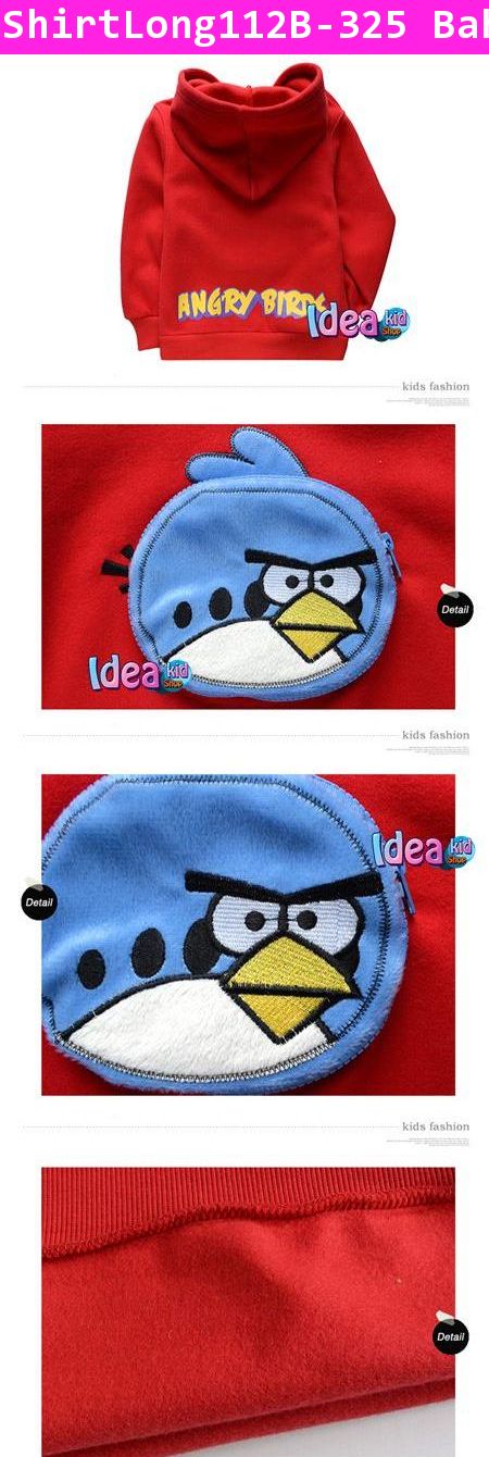 เสื้อกันหนาวแขนยาวกระเป๋าเจ้า Angry Bird สีแดง