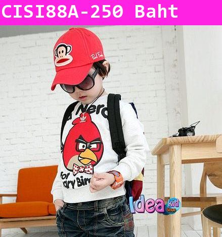 เสื้อแขนยาว I am Nerd Angry Bird สีเทา