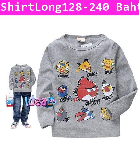 เสื้อแขนยาว รวมมิตร Angry Birds สีเทา