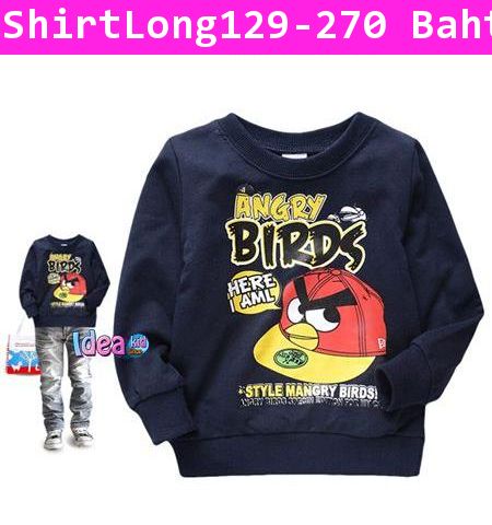 เสื้อแขนยาว หมวก Angry Birds สีกรม