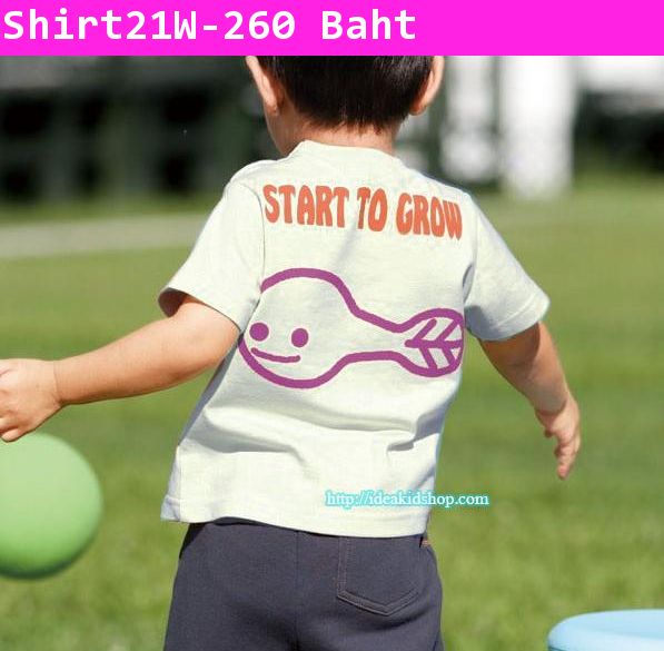 เสื้อยืดแขนสั้นสีขาวลายลูกอ๊อดกับกบ