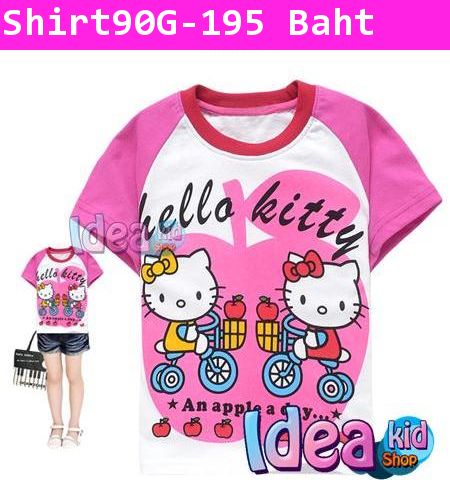 เสื้อยืด Hello Kitty ปั่นจักรยานเก็บแอ๊ปเปิ้ล