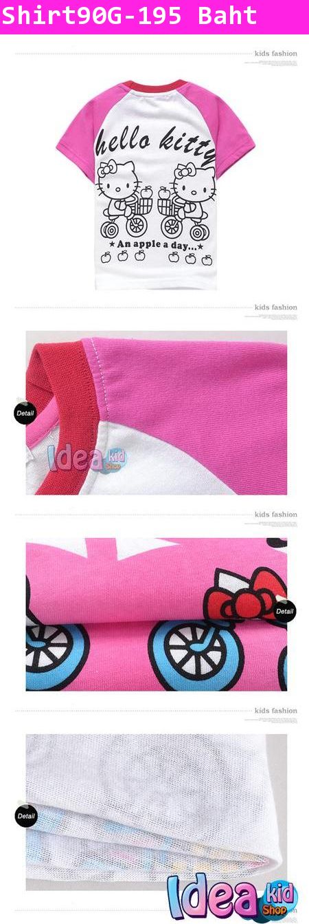 เสื้อยืด Hello Kitty ปั่นจักรยานเก็บแอ๊ปเปิ้ล