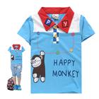 เสื้อยืดคอปก-Happy-Monkey-สีฟ้า