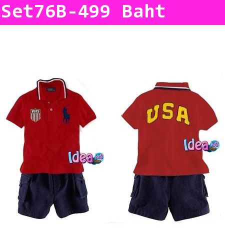 ชุดเสื้อกางเกงโปโล USA สีแดง