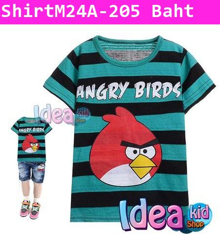 เสื้อยืดแขนสั้นลายทางเขียวดำ Angry Bird