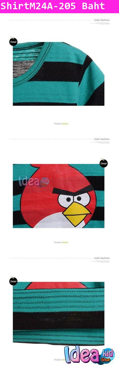 เสื้อยืดแขนสั้นลายทางเขียวดำ Angry Bird