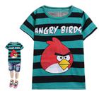 เสื้อยืดแขนสั้นลายทางเขียวดำ-Angry-Bird