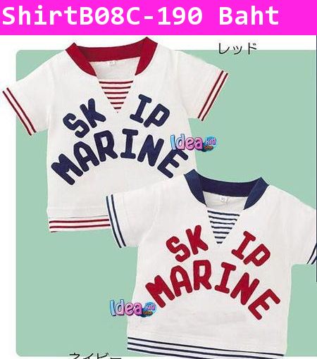 เสื้อยืดแขนสั้นอกซ้อน SKIP MARINE สีเลือดหมู