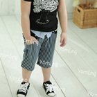 กางเกงขาสามส่วนลายทางตรง-Rockpants-สีกรม(ไต้หวัน)