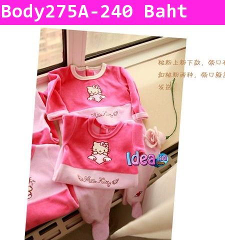 ชุดบอดี้สูท Hello Kitty นุ่มนิ่ม สีชมพูเข้ม