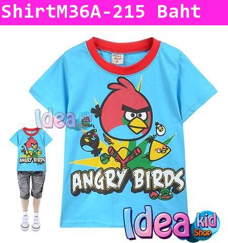 เสื้อยืดแขนสั้น Angry Birds ทิ้งบอม สีฟ้า