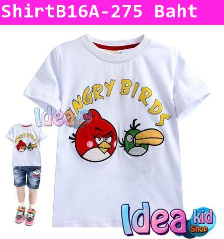 เสื้อยืดแขนสั้น Angry Birds กรีดตา สีขาว