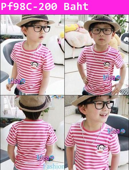 เสื้อยืดแขนสั้น PAUL FRANK ลายขวางสีชมพู