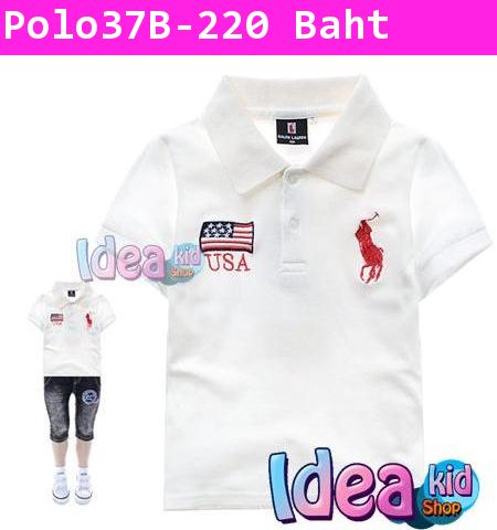 เสื้อยืด Polo หนูน้อยรักชาติ สีขาว