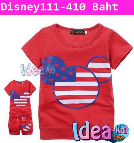 ชุดเสื้อกางเกง Mickey Mouse American Idol สีแดง