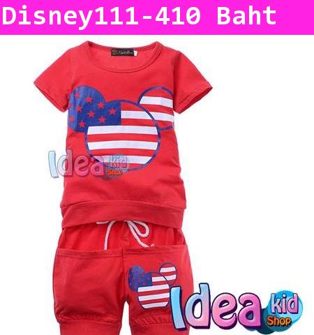 ชุดเสื้อกางเกง Mickey Mouse American Idol สีแดง